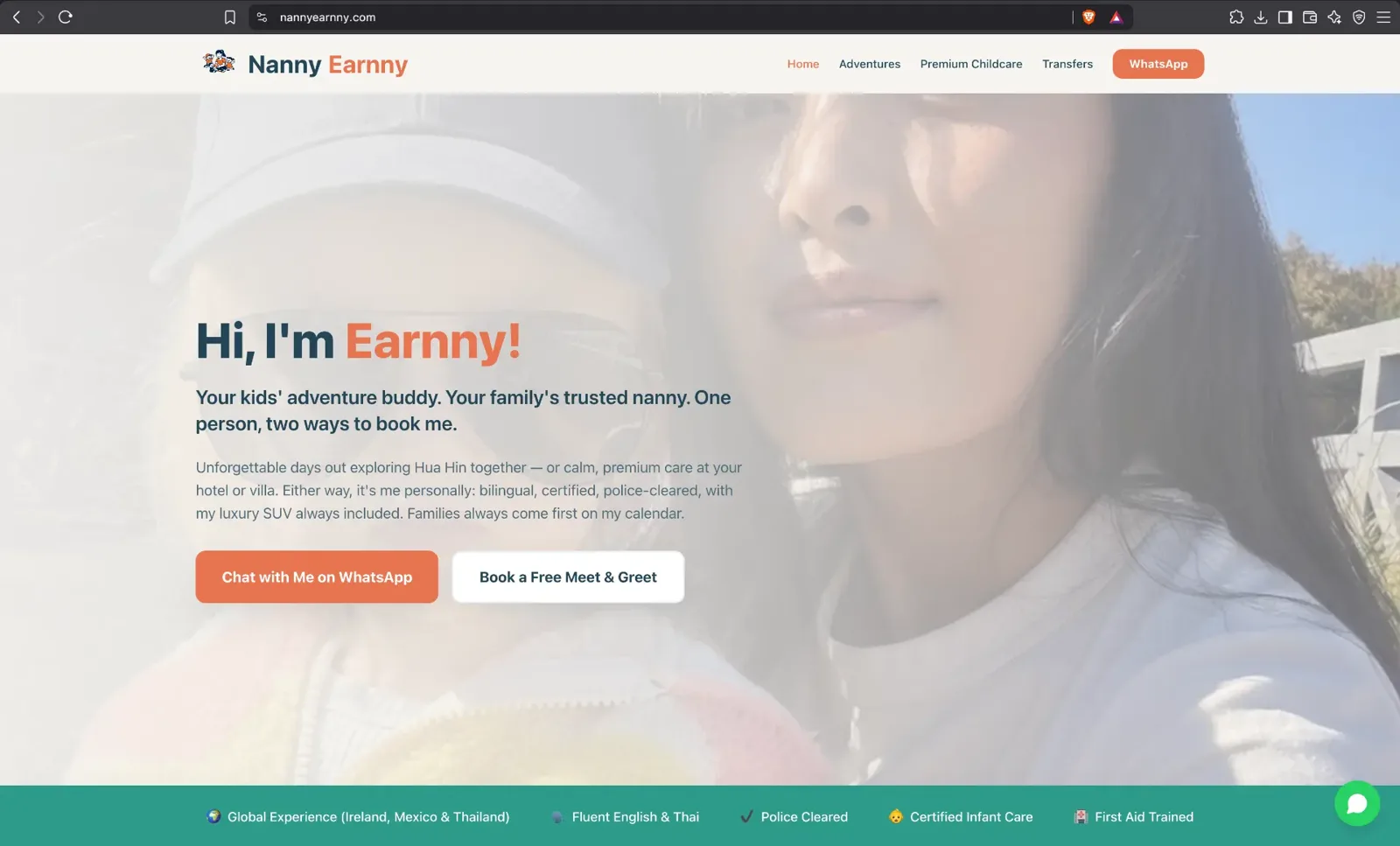Screenshot of the Nanny Earnny website.