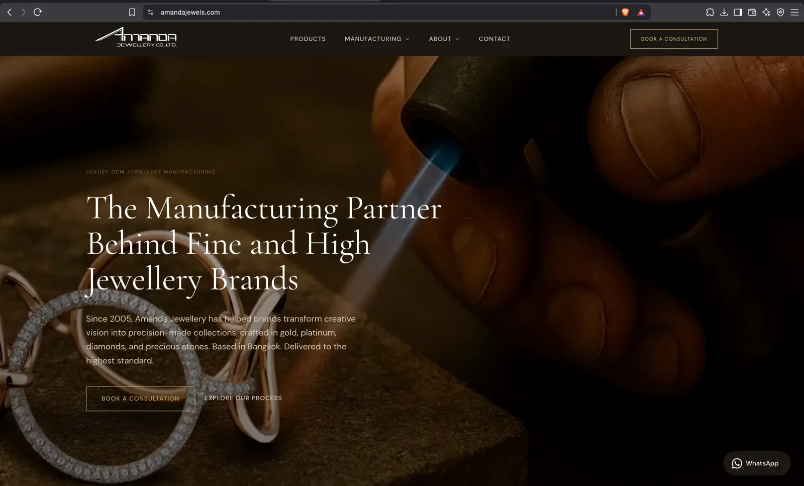 Screenshot of the Amanda Jewels website.
